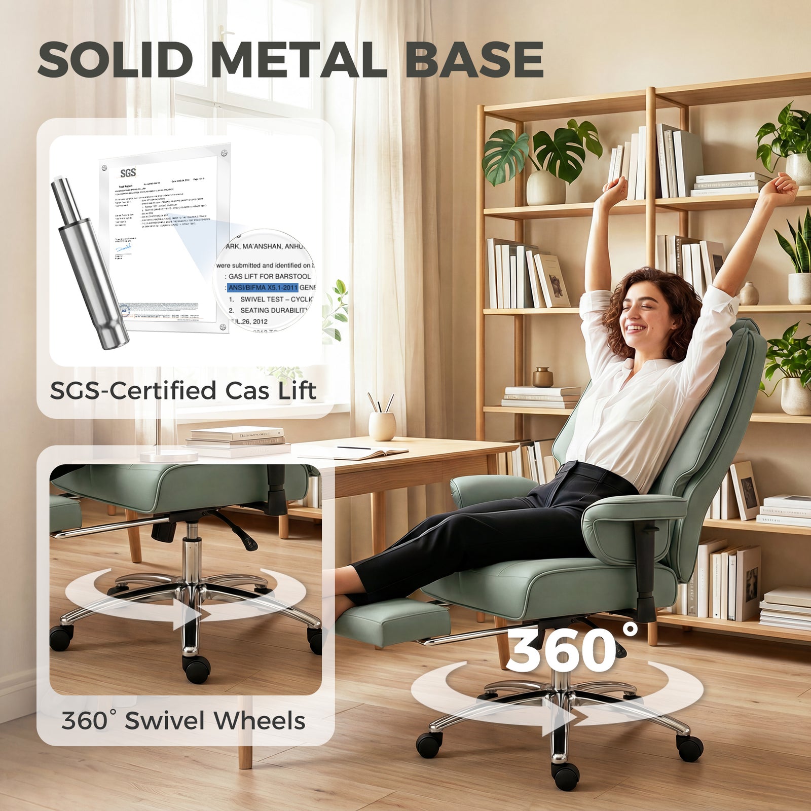 Executive Office Chair, Reclining Desk Chair With Footrest | Green