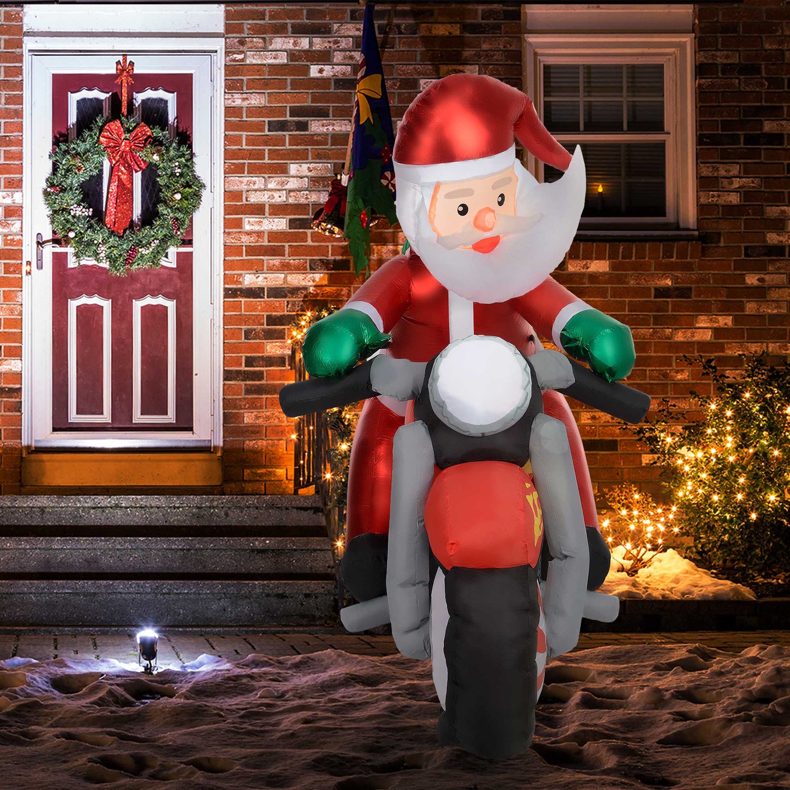 5.6ft Christmas Blow Up Santa Claus Riding Motorcycle Led