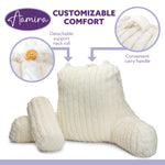 Luxurious Xl Reading Pillow Detachable Headrest, Soft Ribbed Faux Fur, Memory Foam Cuddle Cuddle Cushion Backrest | XL | Cream