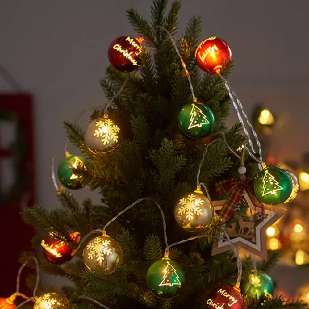 Multicoloured Christmas Ball Ornament String Lights Battery Powered