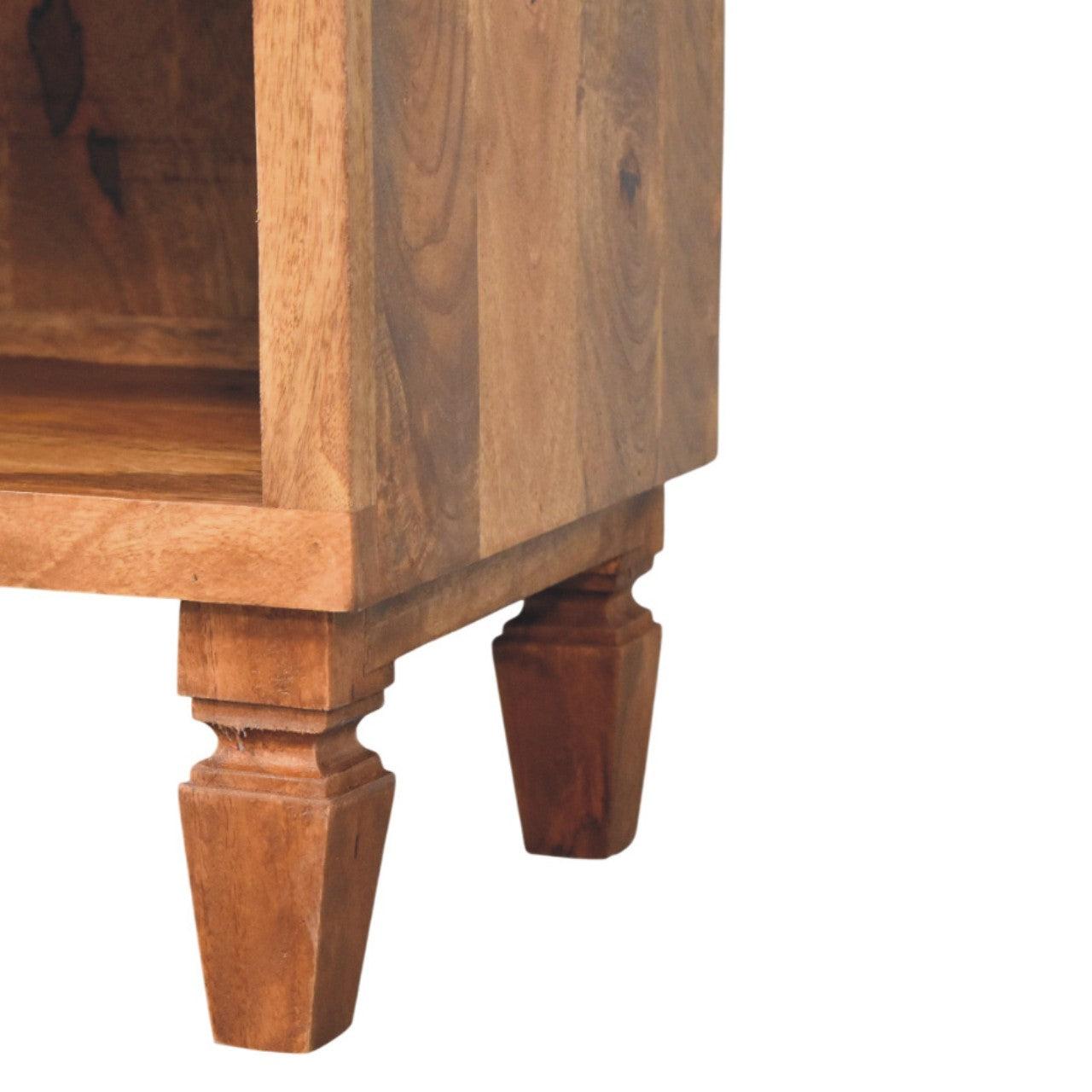 Solid Wood Arno Shoe Storage Unit In Golden Teak, 2 Drawers And Open Shelf, Beige