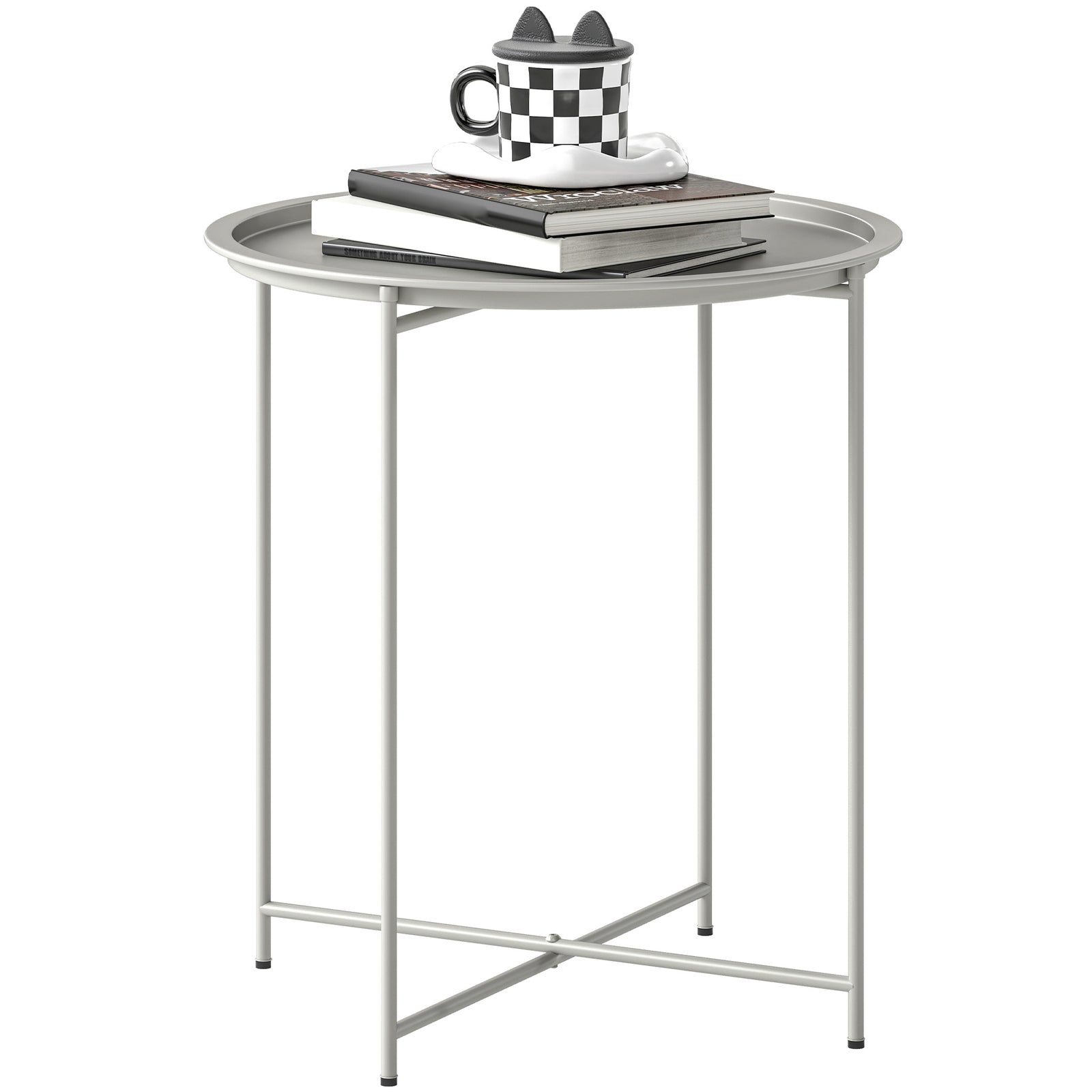 46cm Round Garden Table Side Table With Removable Tray | White