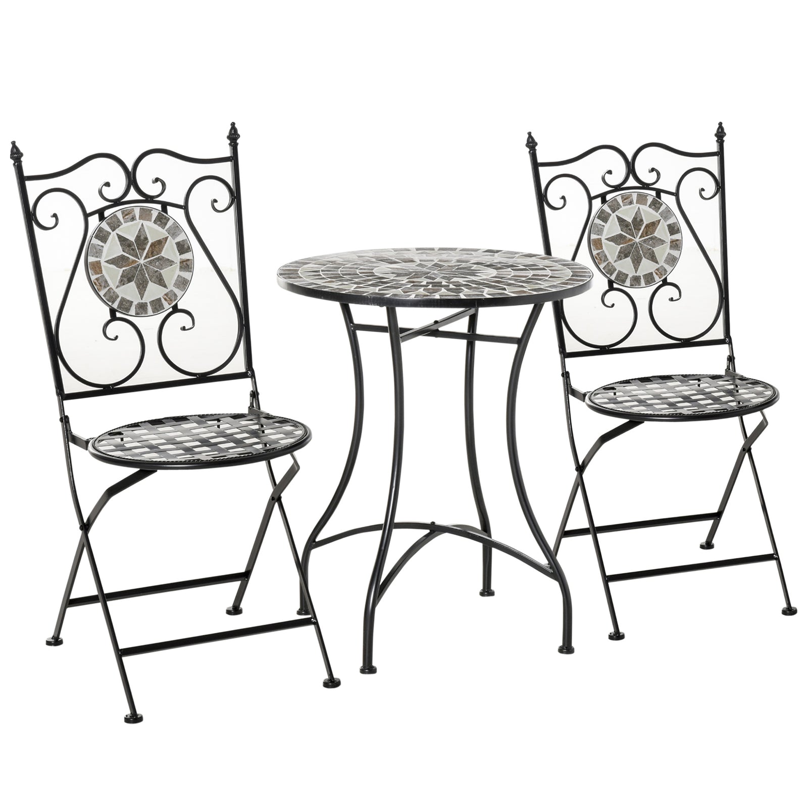 3 Pcs Mosaic Tile Garden Bistro Set Outdoor W/table 2 Chairs