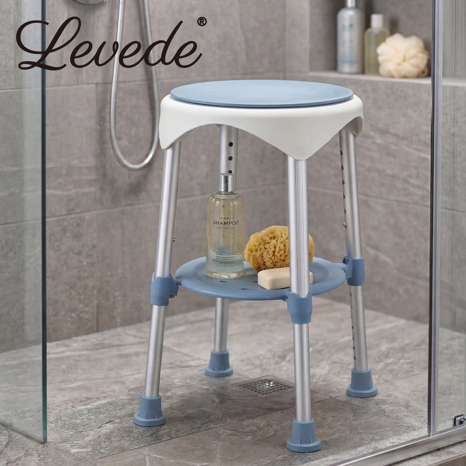 Shower Chair Swivel 6-level Adjustable Height Shower Bath Stool Seat | Blue
