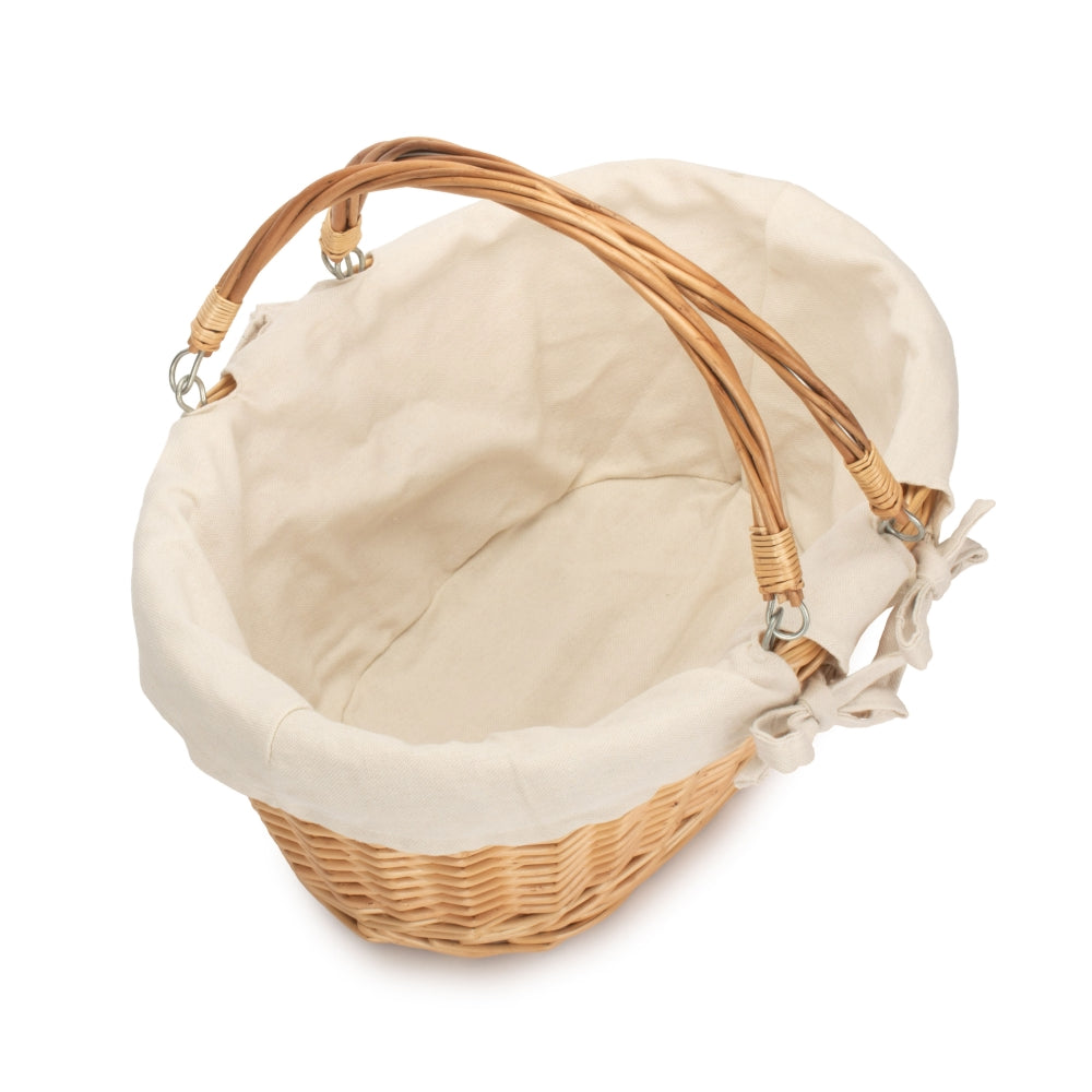 Medium Swing Handle Double Steamed Wicker Oval Shopping Basket | White