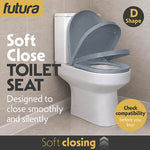 Toilet Seat Soft Close D Shape, Premium Thermoplastic, Quick Release, Top & Bottom Fixings | Grey