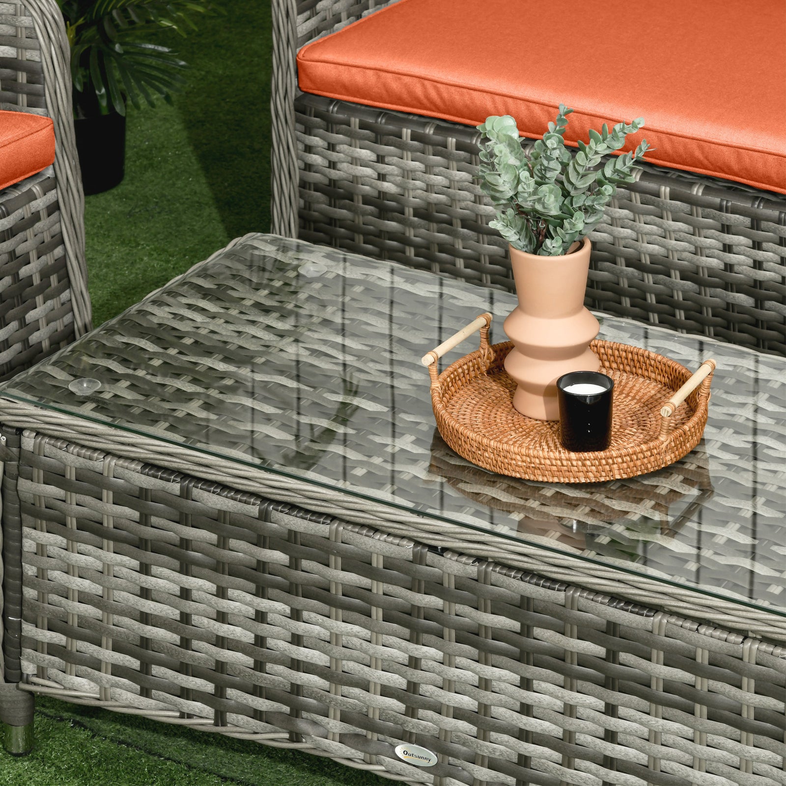 4 Pieces Pe Rattan Wicker Sofa Set Outdoor Conservatory | Orange
