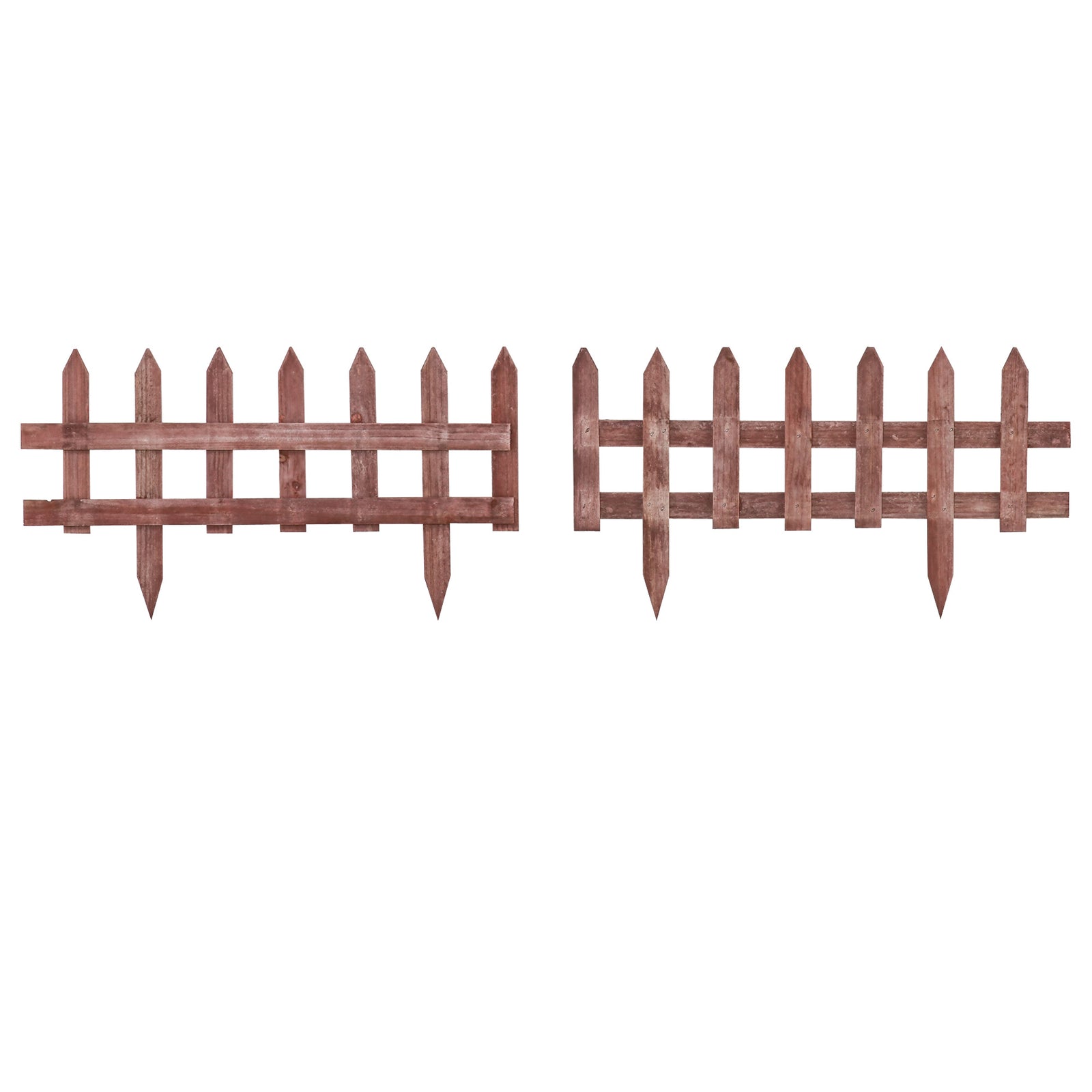 12 Wooden Garden Borders Fixed Picket Fence, Brown