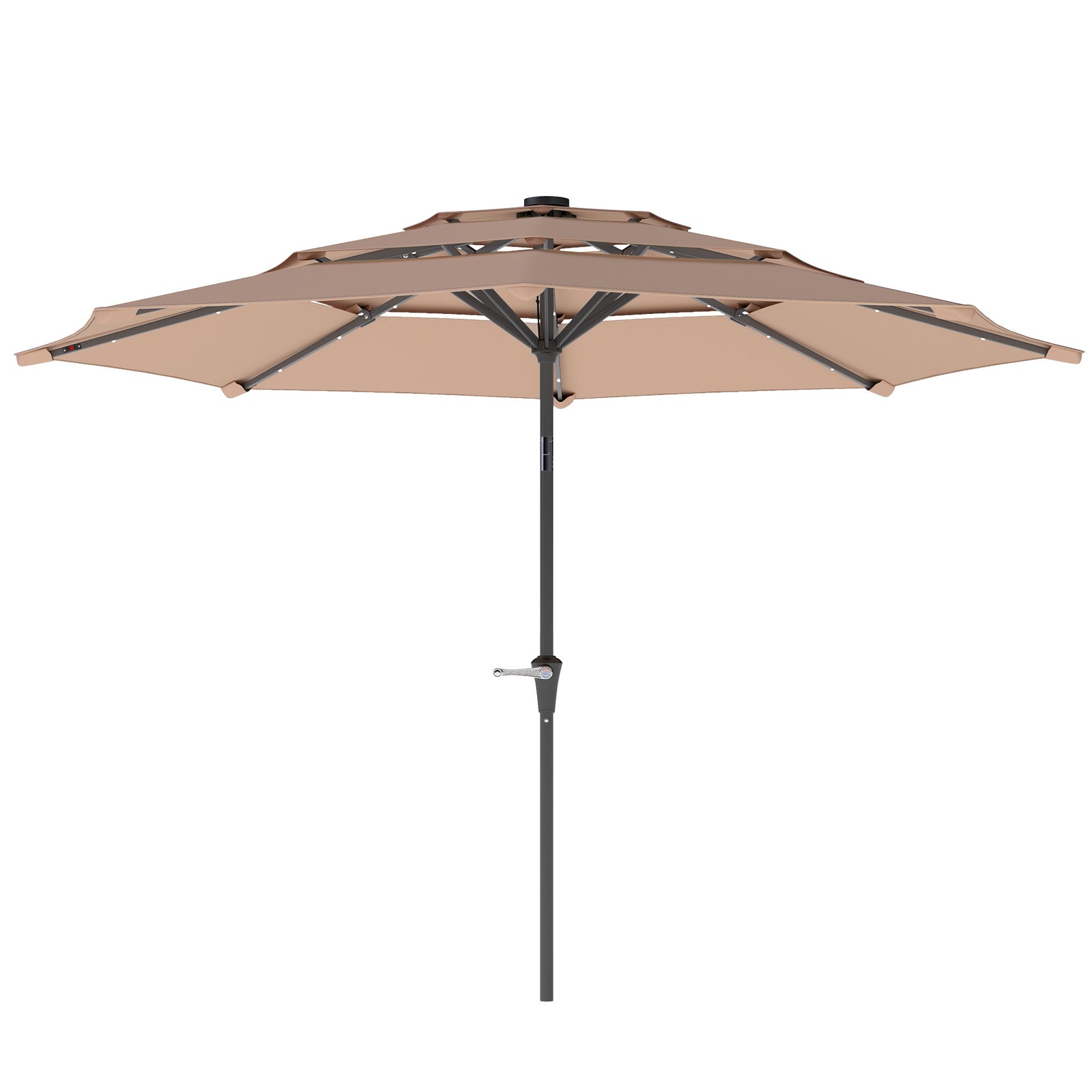 3-tier Garden Parasol W/ Solar Led Lights, Tilt, Crank | Khaki