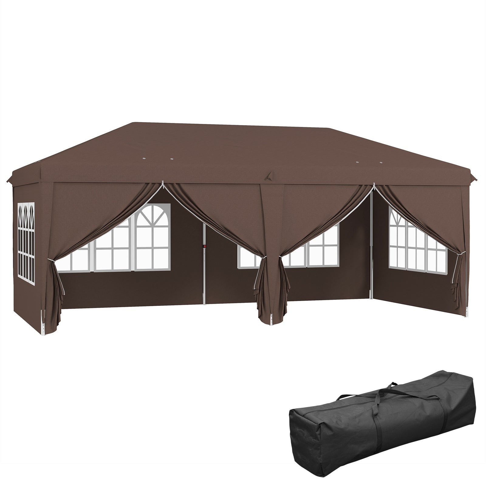 3 X 6 M Pop Up Gazebo With Sides And Windows | Brown