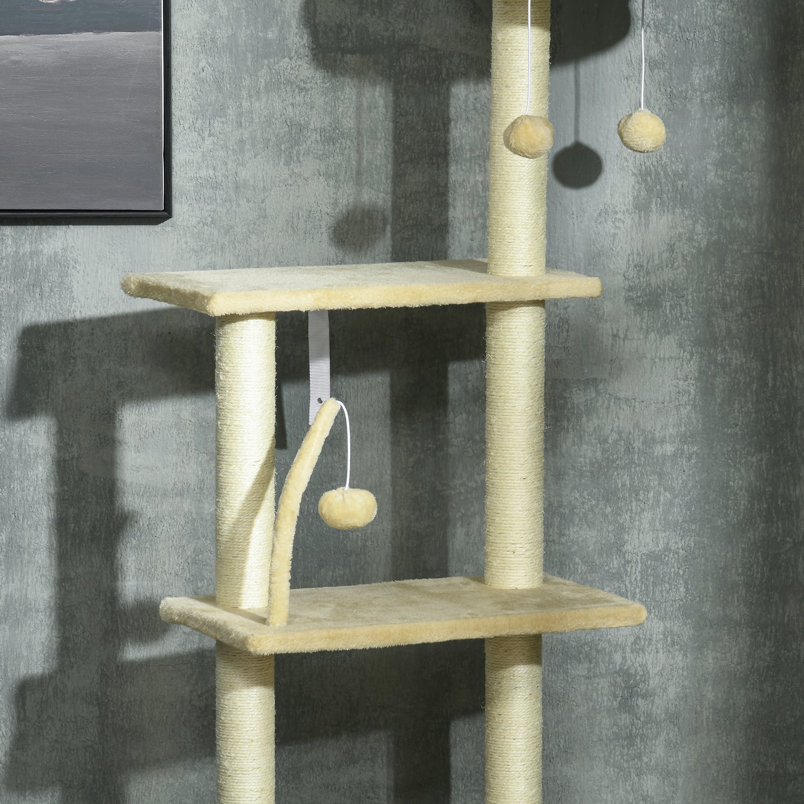 Floor To Ceiling Climbing Cat Tree Tower, 230-250cm Height, Beige