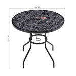 5 Pieces Garden Dining Set Outdoor Marble-printed Tempered Glass Round Table & Pe Wicker Chair Set