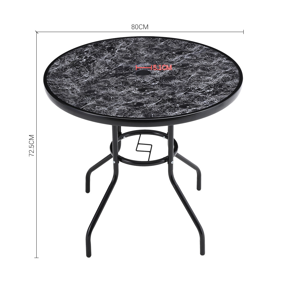 5 Pieces Garden Dining Set Outdoor Marble-printed Tempered Glass Round Table & Pe Wicker Chair Set