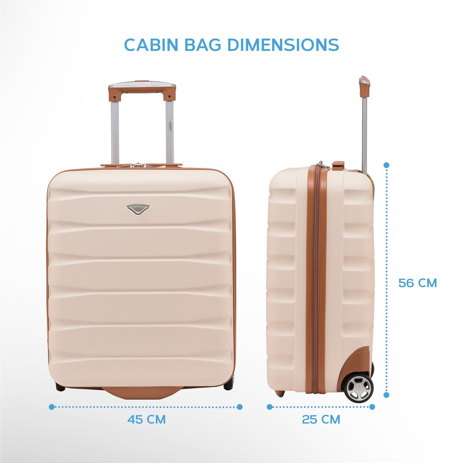 56x45x25cm Hard Cabin Suitcase - Lightweight 2-Wheel ABS Carry On Hand Luggage | Cabin | Cream
