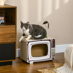 Tv-shaped Cardboard Cat House With Scratcher, Catnip, Toy Rat