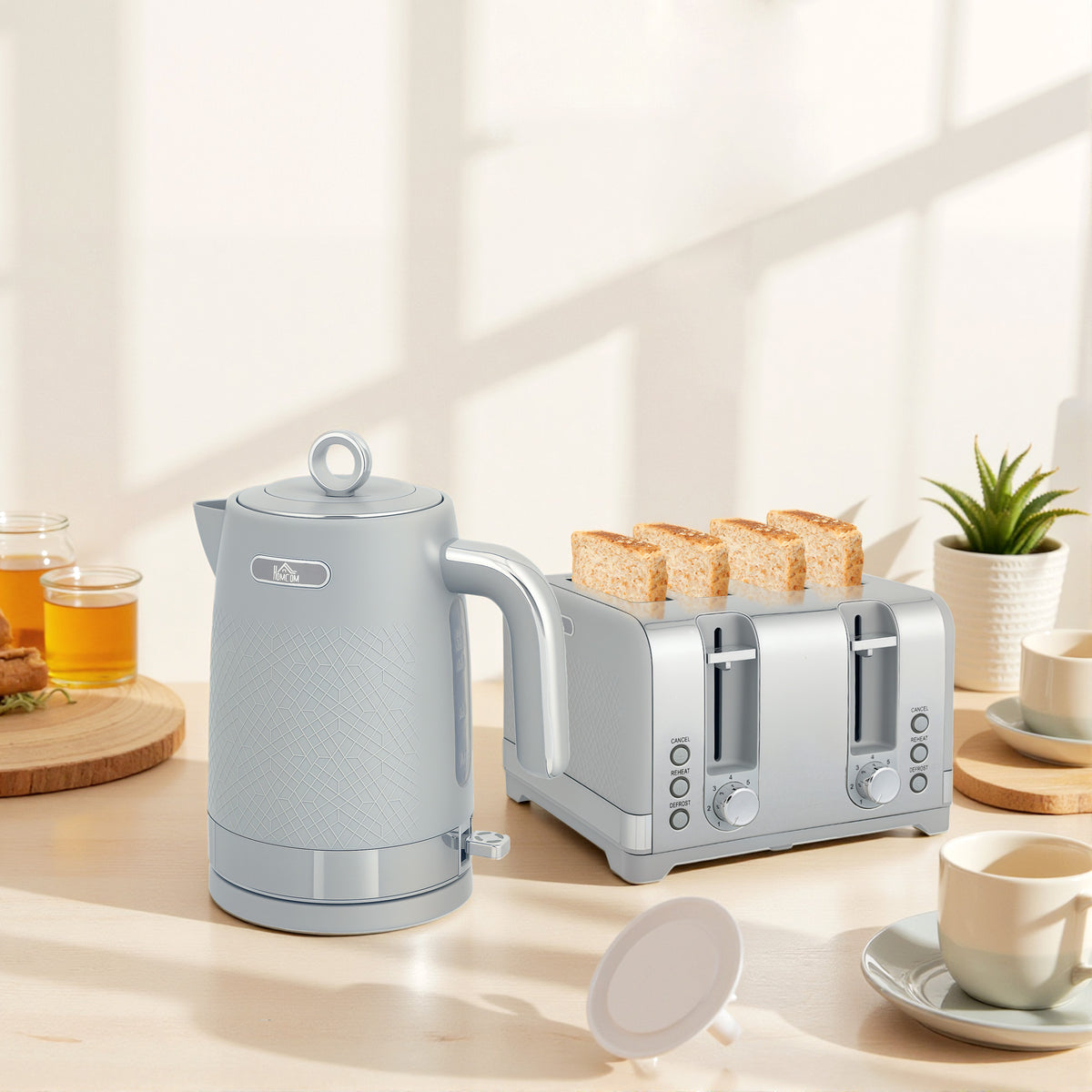 Kettle And Toaster Set With 3000w Rapid Boil, 4 Slice Toaster | Grey