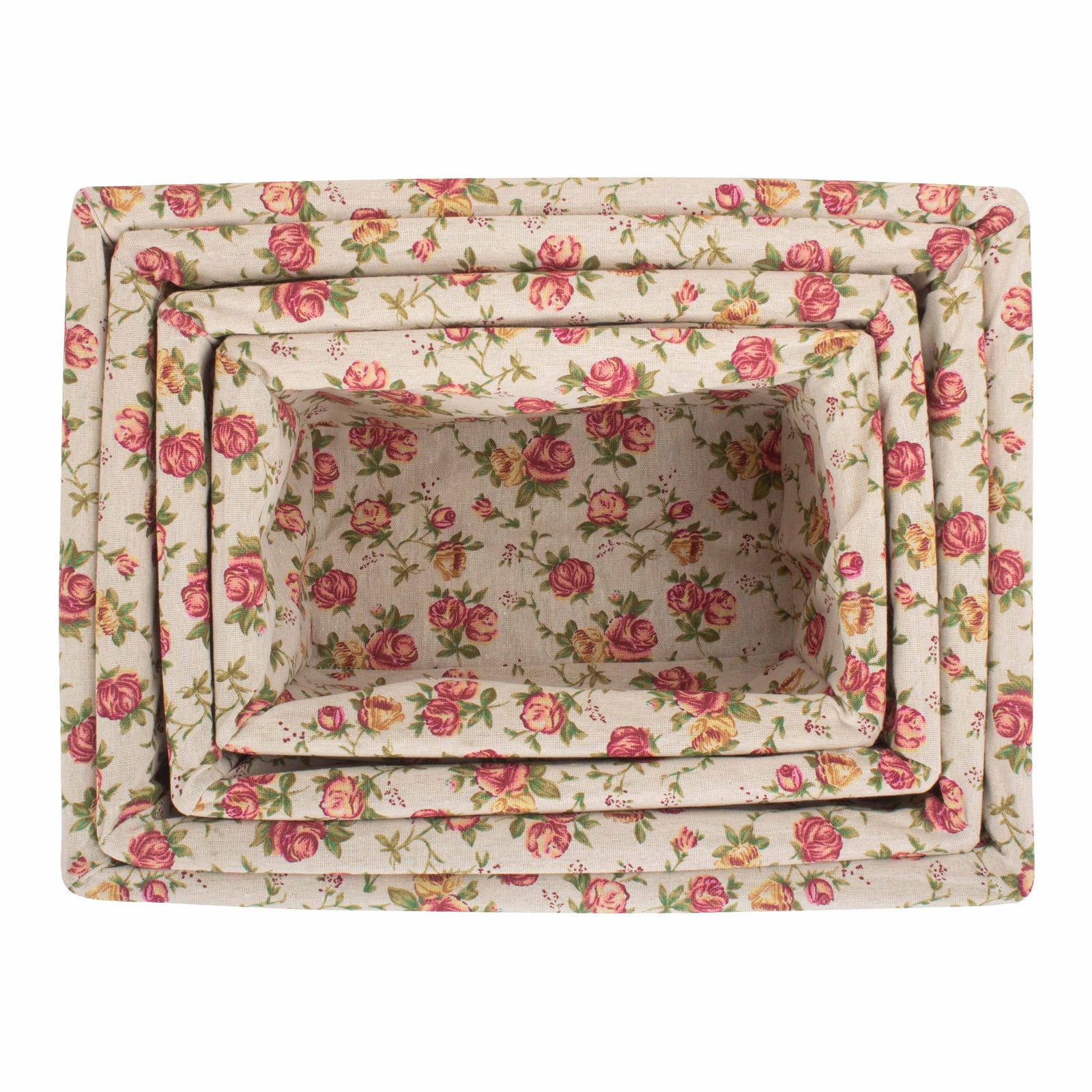 Wicker White Wash Garden Rose Lined Storage Basket | Set of 4 | Red