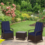 3pc Rattan Table Chair Bistro Garden Furniture Set Wicker | Dark Blue