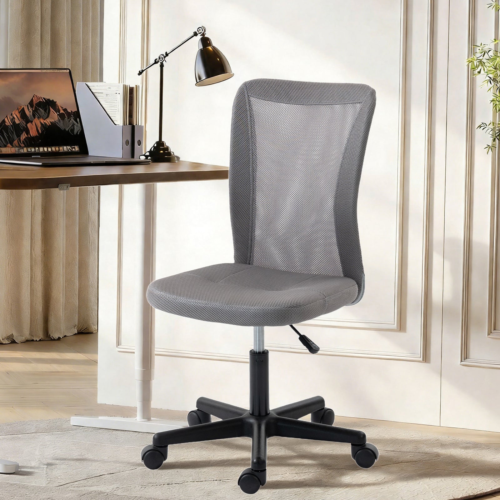 Armless Office Chair, Swivel Desk Chair W/ Adjustable Height | Grey