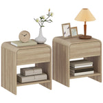 HOMCOM Bedside Tables Set Of 2, Rounded Corner Nightstand Drawer Natural