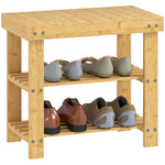 3-tier Bamboo Shoe Bench With 2 Shelves For Entryway | Brown
