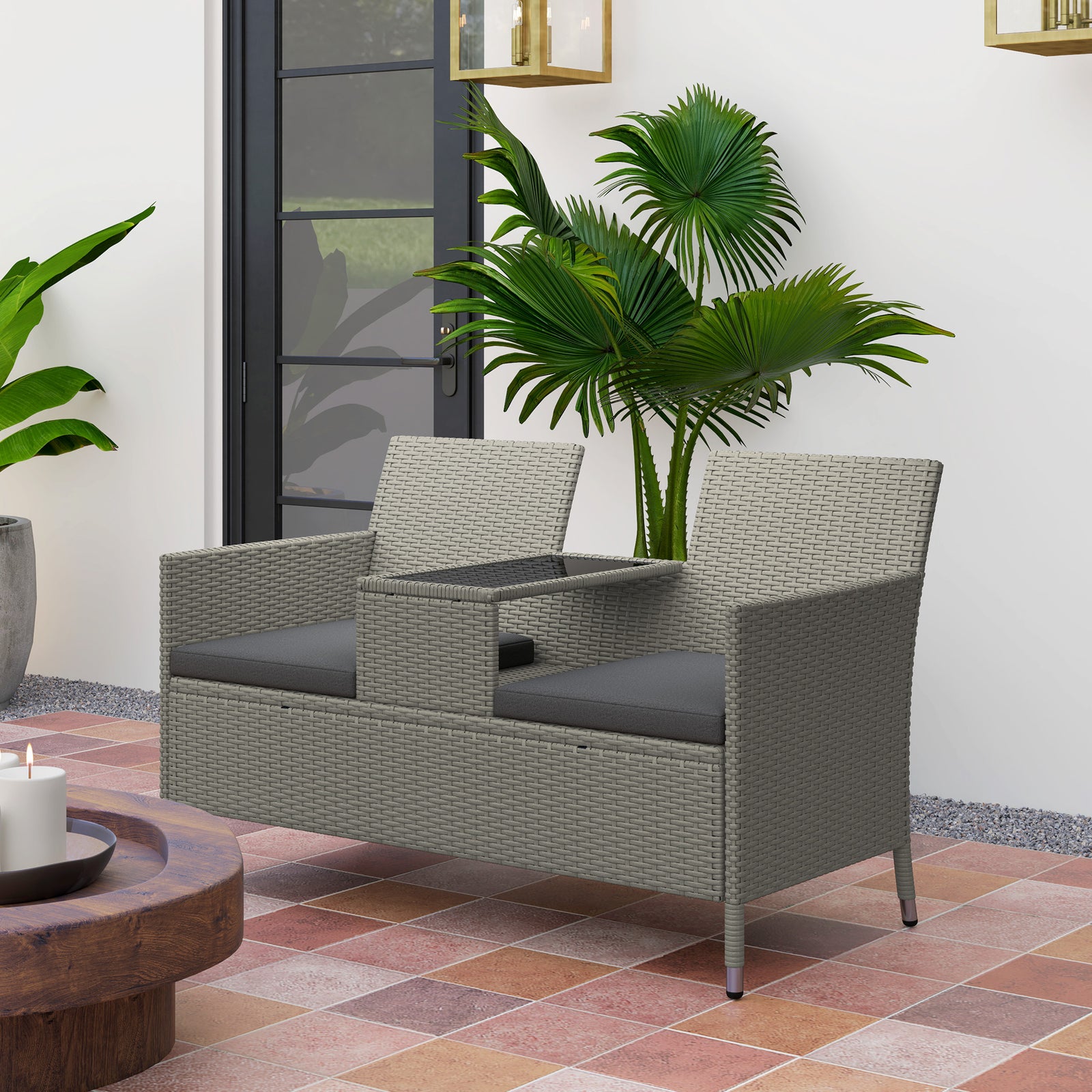 Outsunny Rattan Chair Garden Furniture Patio Companion Love Seat