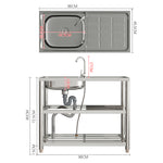 98cm W X45.5cm D X 80cm H Bathroomdeco Stainless Steel One Compartment Sink With Shelves And Drainboard