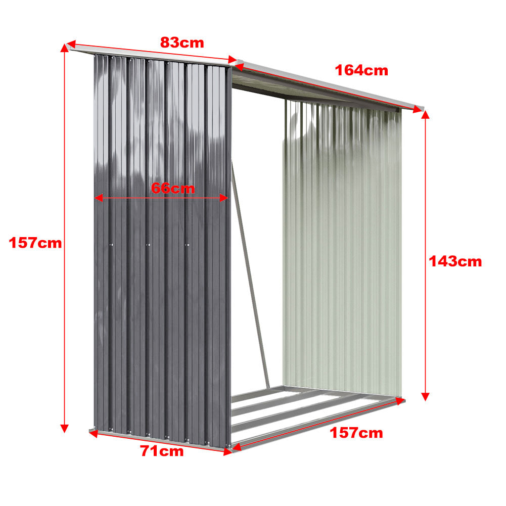 Garden Firewood Shed Outdoor Storage For Backyard Patio Waterproof Bike And Log Store | One Size | Grey