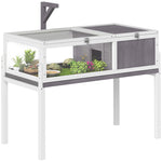 PawHut Wooden Tortoise House With Dual-zone Habitat Stand Legs, Grey