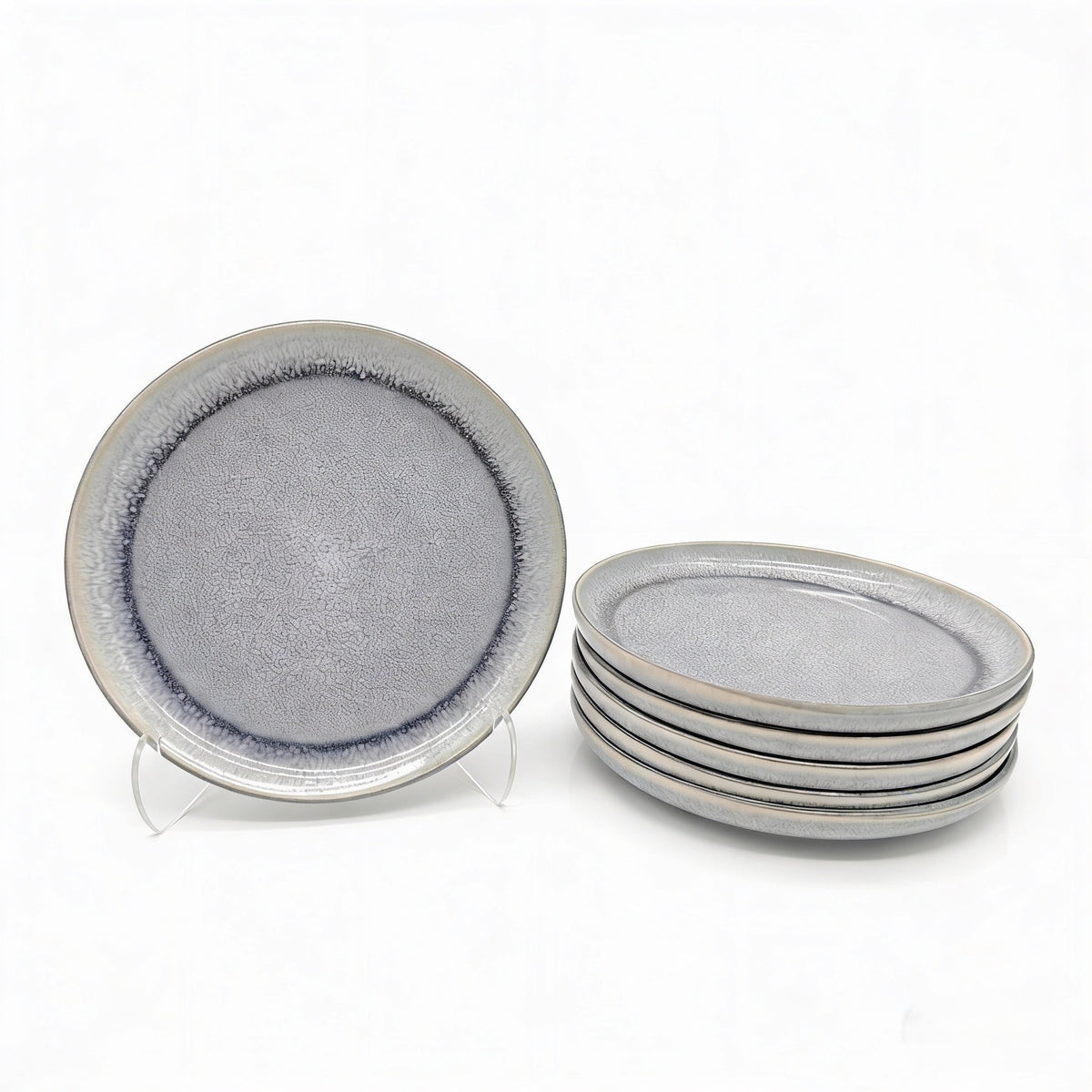 Reactive Ash Blue Glaze Dinnerware Dessert Plate Set 19.8cm | Set of 6 | Blue