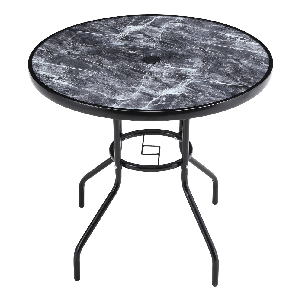 Round Garden Tempered Glass Marble Coffee Table - 80cm Dia X 72cm