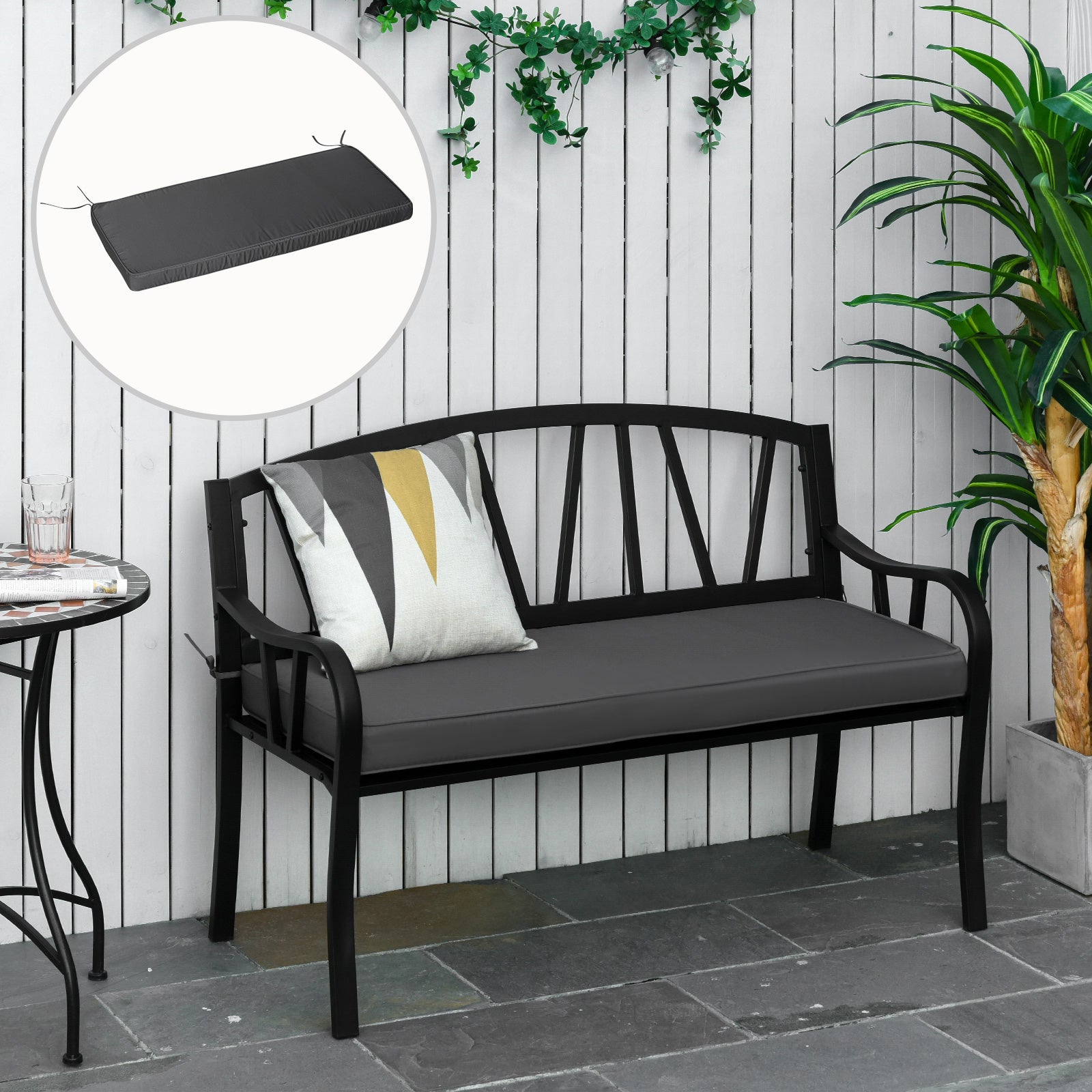 Garden Bench Cushion 2 Seater Seat Pad Indoorand Outdoor Use | Gray