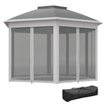 3x4m Hexagon Gazebo W/ Metal Frame Mesh Curtains