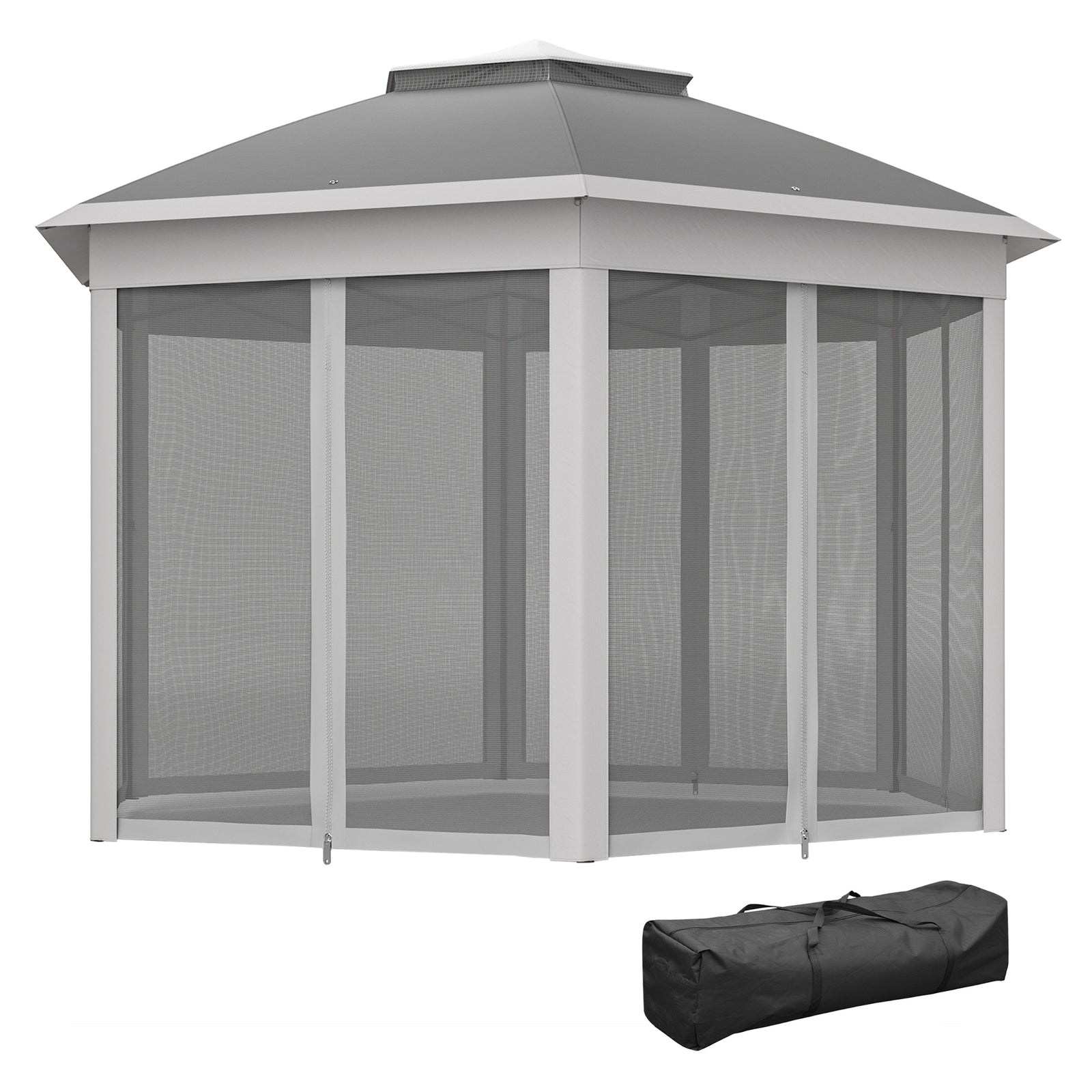 3x4m Hexagon Gazebo W/ Metal Frame Mesh Curtains