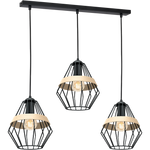 Cliff Black Pendant Lamp 3xe27 Hand Made Matt Black Cage Style Lamps With Natural Wood Detail