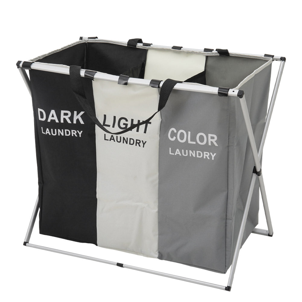 3-section Foldable Laundry Basket With Aluminium Frame