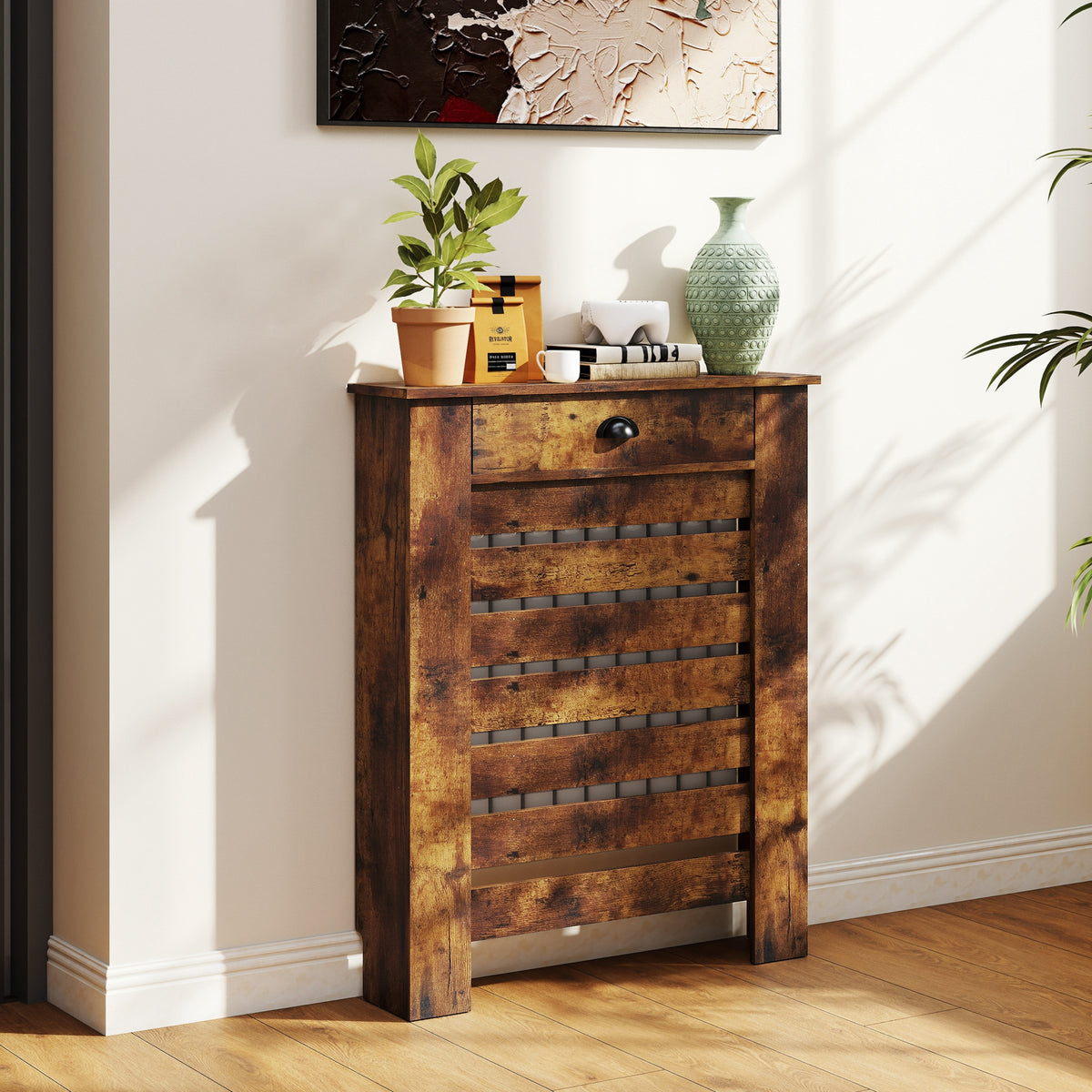 HOMCOM Radiator Cover With Drawer, Horizontal Slat, 78cm