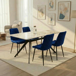 San Diego Marble Top Dining Table With Amelia Velvet Chairs | Blue