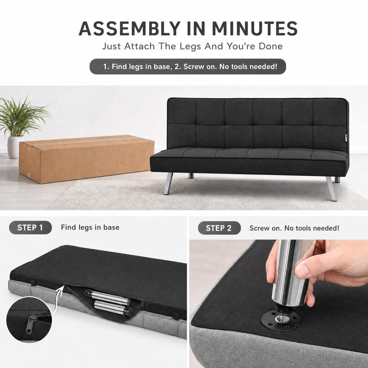 Britney Linen Sofa Bed 3 Seater | Black