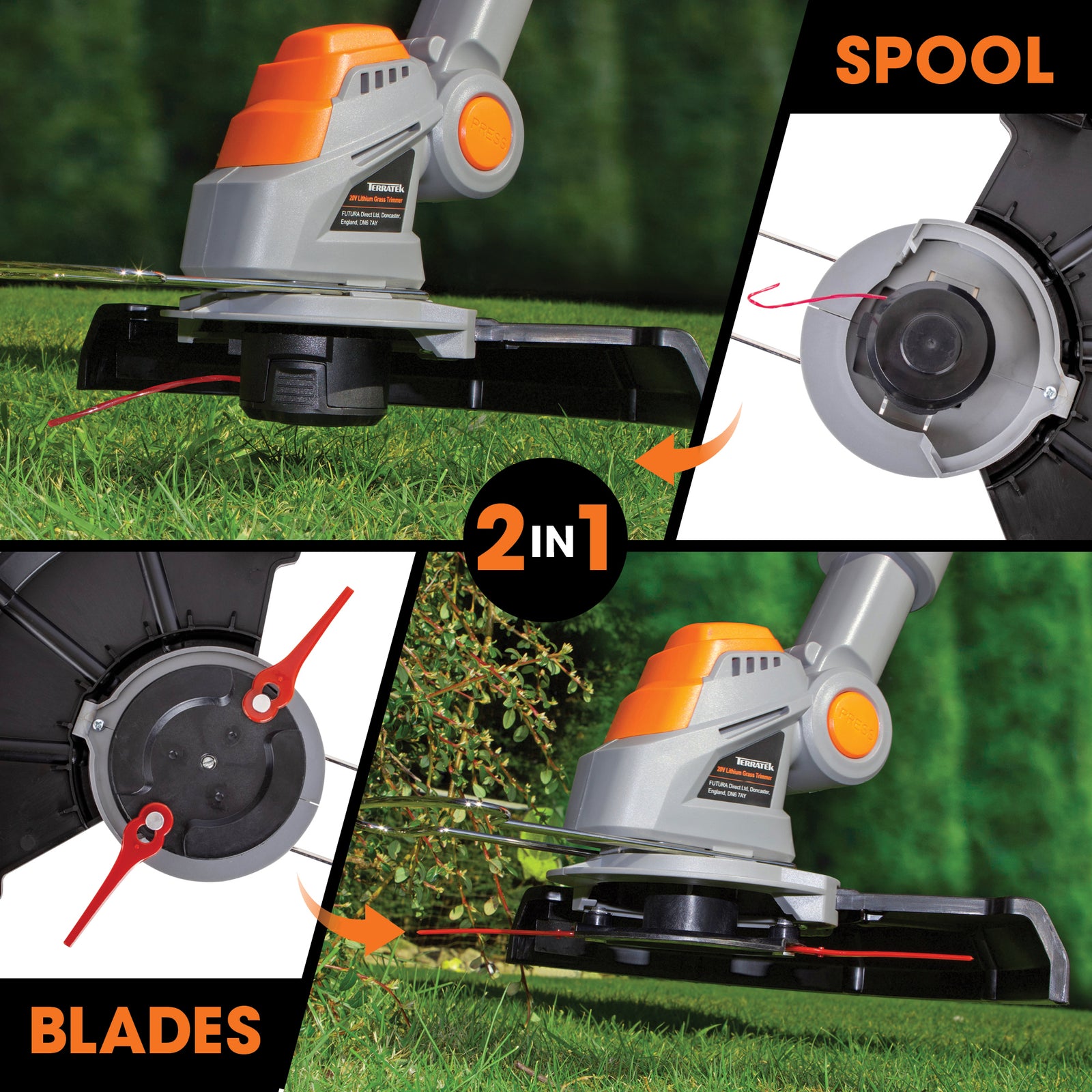 20v 2 In 1 Electric Cordless Grass Strimmer Garden Grass Cutter Trimmer Battery & Charged Included | 1 Battery + 1 Charger | Grey