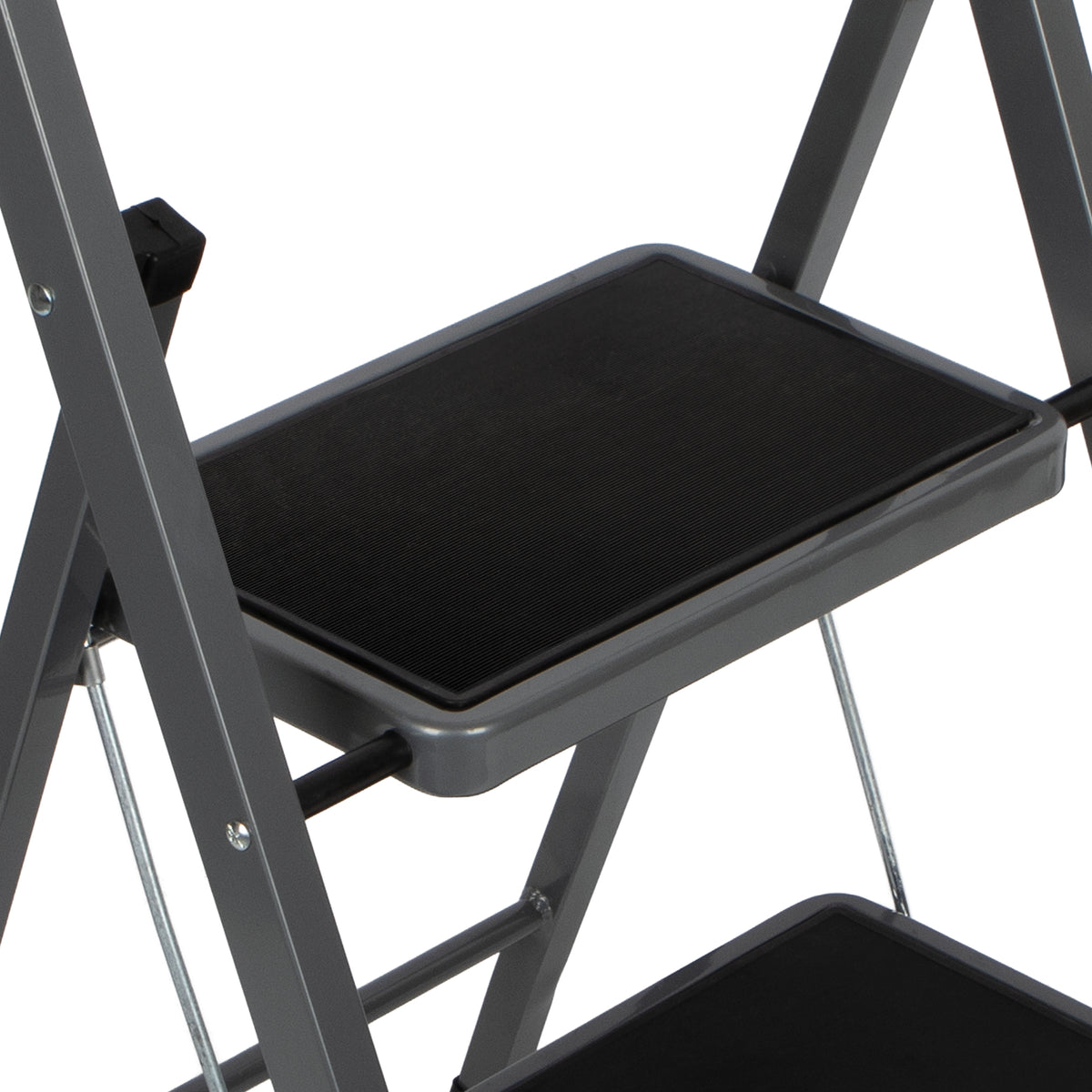3 Step Ladder, Heavy-duty Steel Folding Home Diy Step Stool With Wide Non-slip Steps & Anti Slip Feet 150kg Capacity | 3 Step | Grey