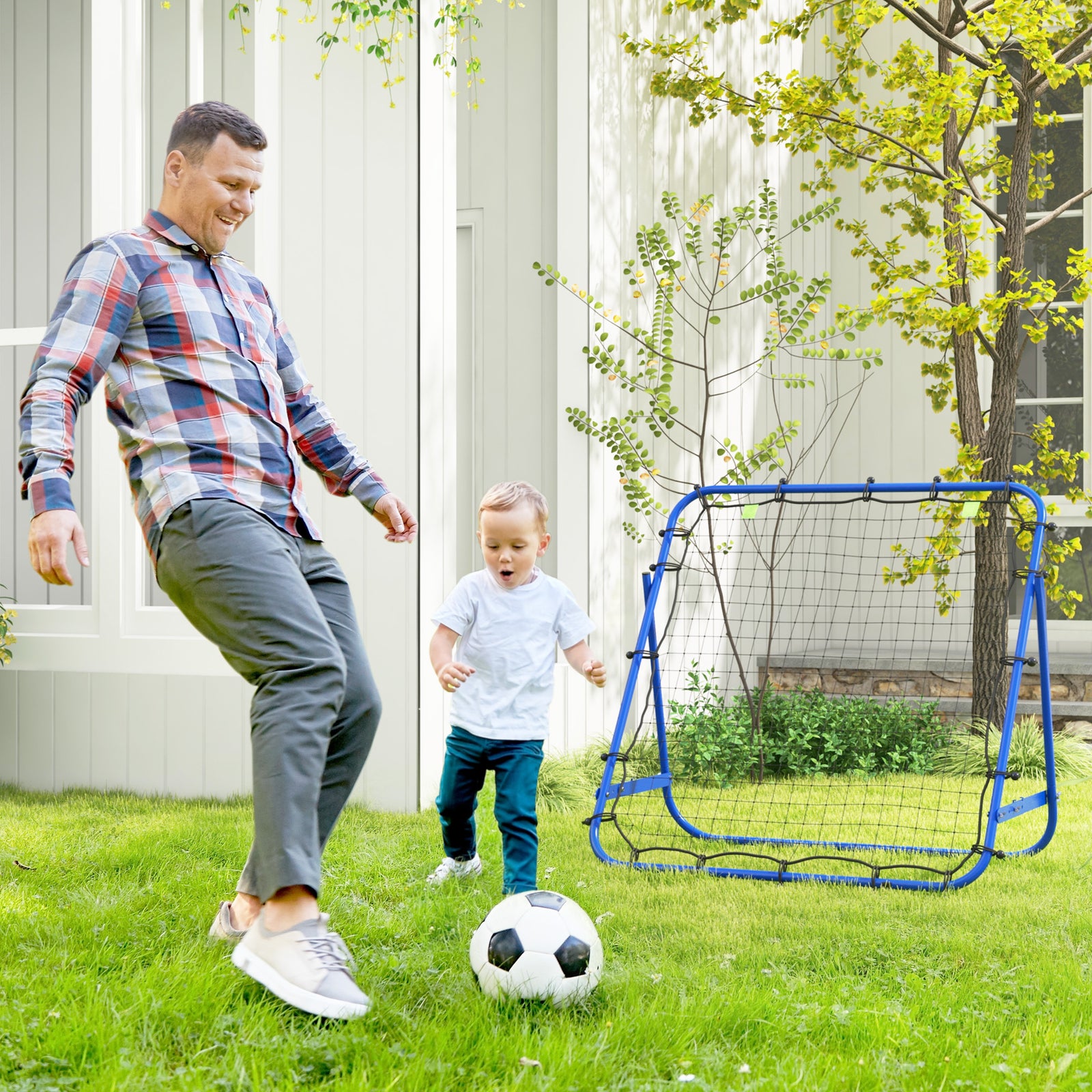 Rebounder Net Practise Football Kickback Target Goal | Blue
