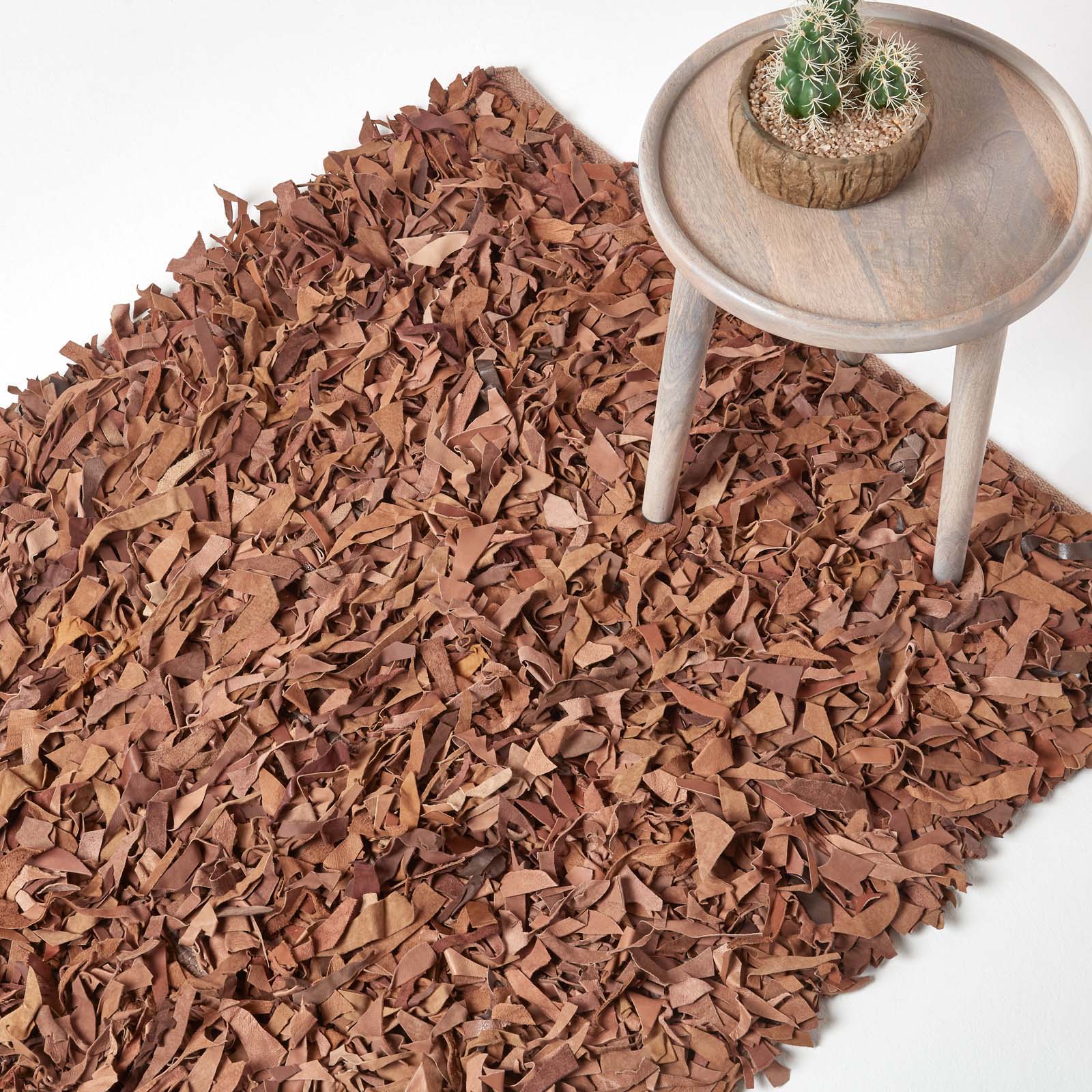 Dallas Leather Shaggy Rug | 120cm x 180cm | Brown