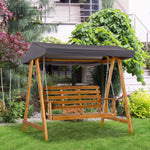 Outsunny 3 Seater Wooden Garden Swing Chair Hammock W/ Canopy