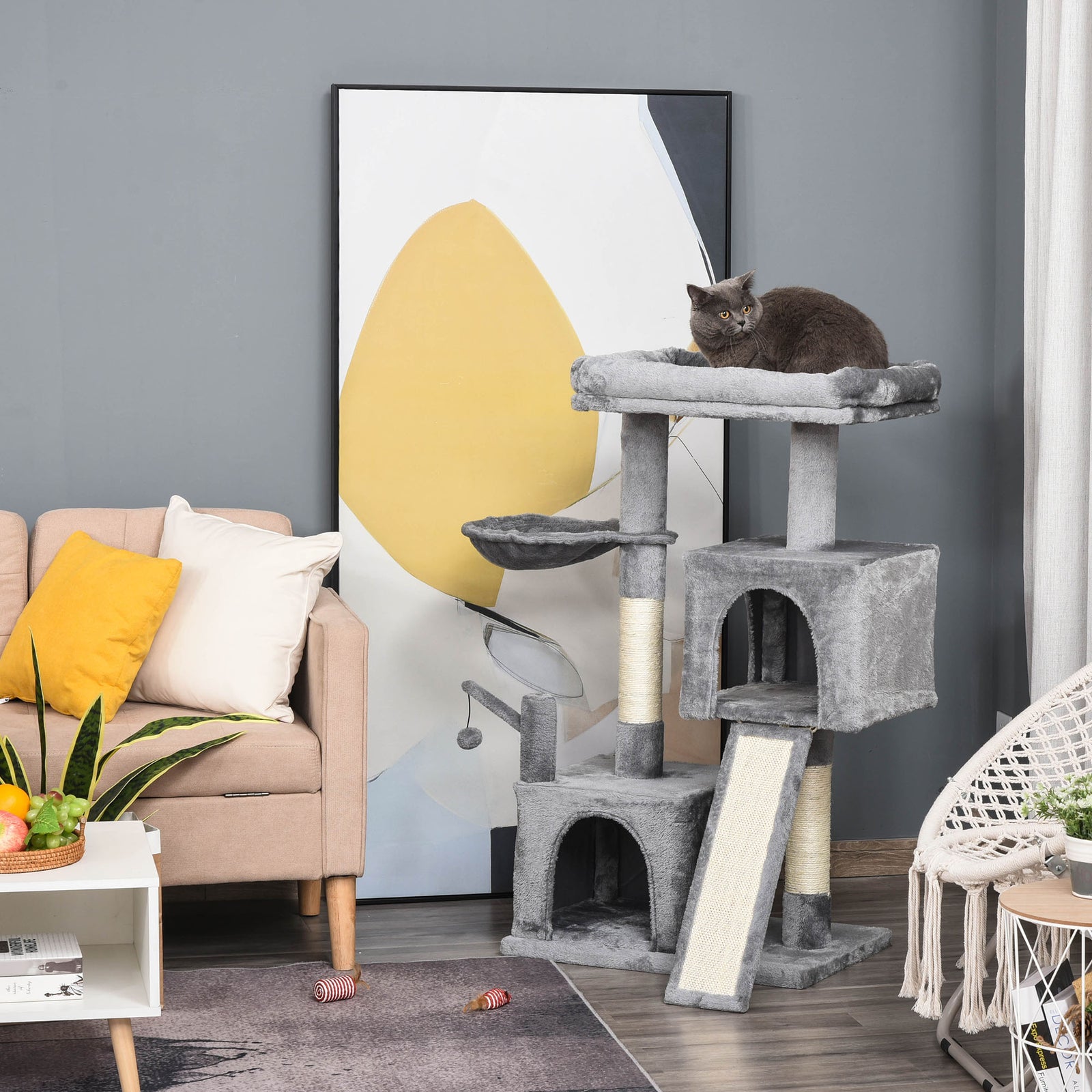 111cm Cat Tree Tower Activity Centre W/ Scratching Post Condo Hammock