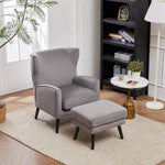 Velvet Upholstered Leisure Chair With Footstool – Accent Armchair With Wooden Frame | Grey