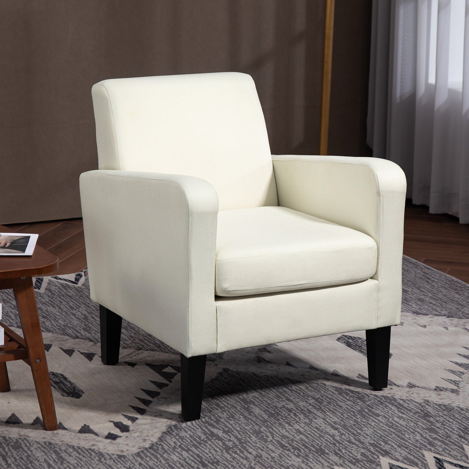 Modern Armchair Accent Chair With Rubber Wood Legs | One Size | Cream