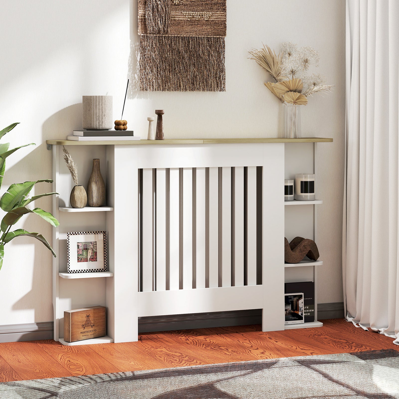 Vertical Slatted Heater Cover For Living Room | Medium | White