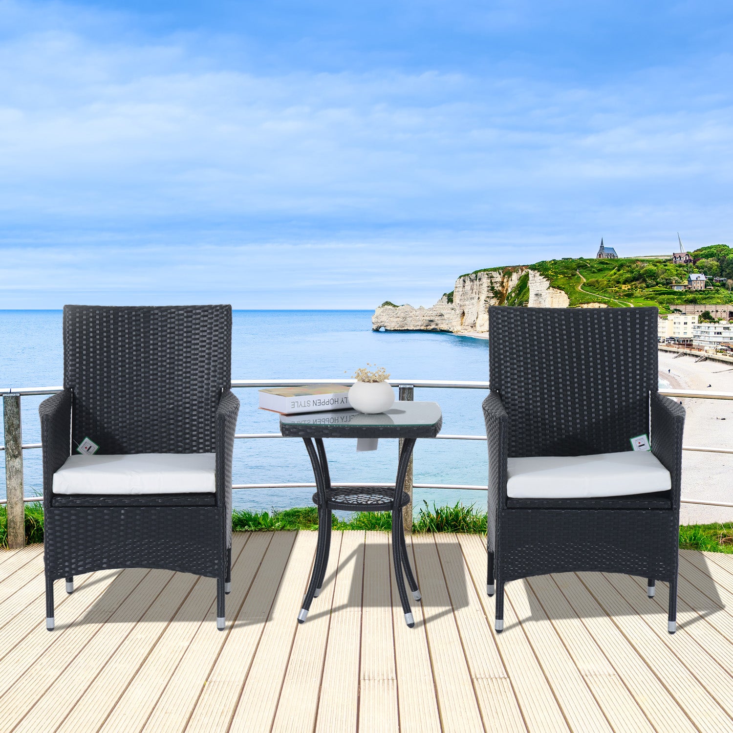 Rattan Bistro Set Garden Chair Table Patio Outdoor | Black