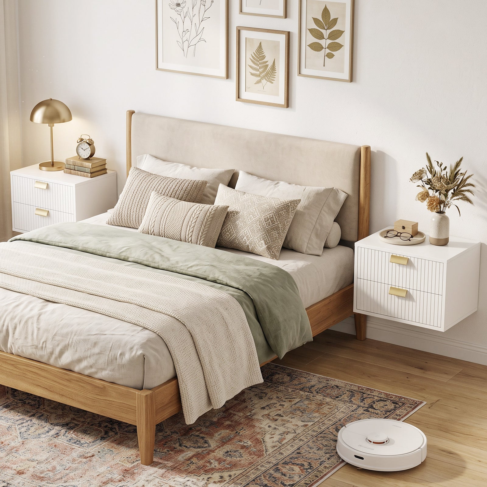 2pcs Modern Floating Nightstands,  2 Drawers Bedside Tables | White